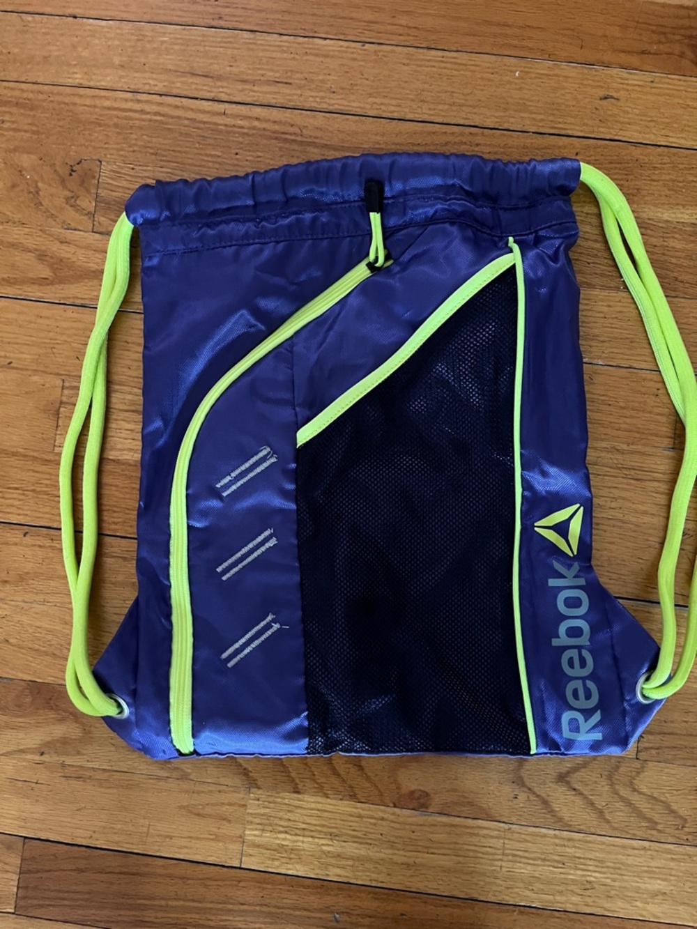 Reebok Purple Drawstring Gym Sack with Neon Yellow Accents
